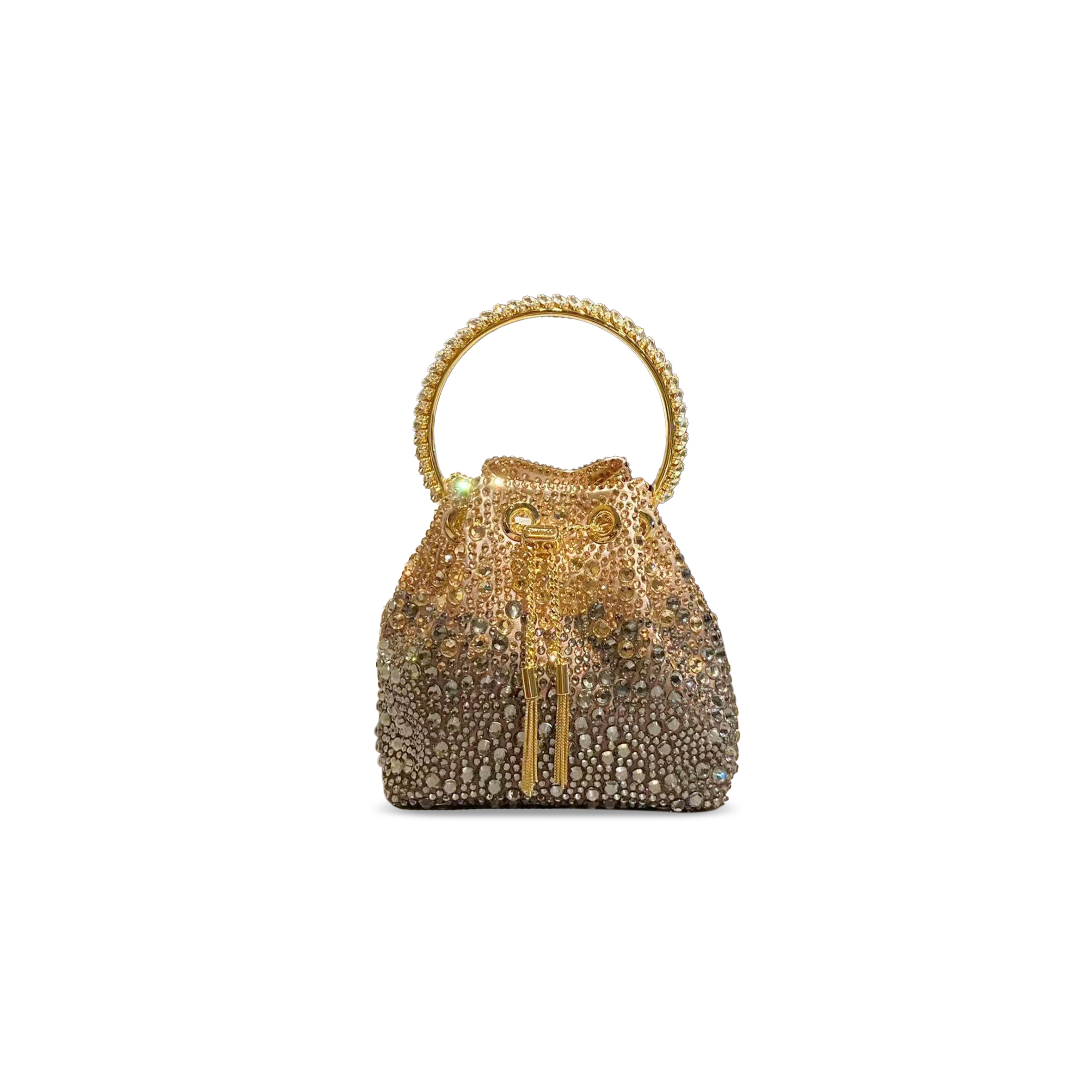 JIMMY CHOO BON BON GOLD SATIN CRYSTAL HANDBAG 350241 (16*15*9.5cm)